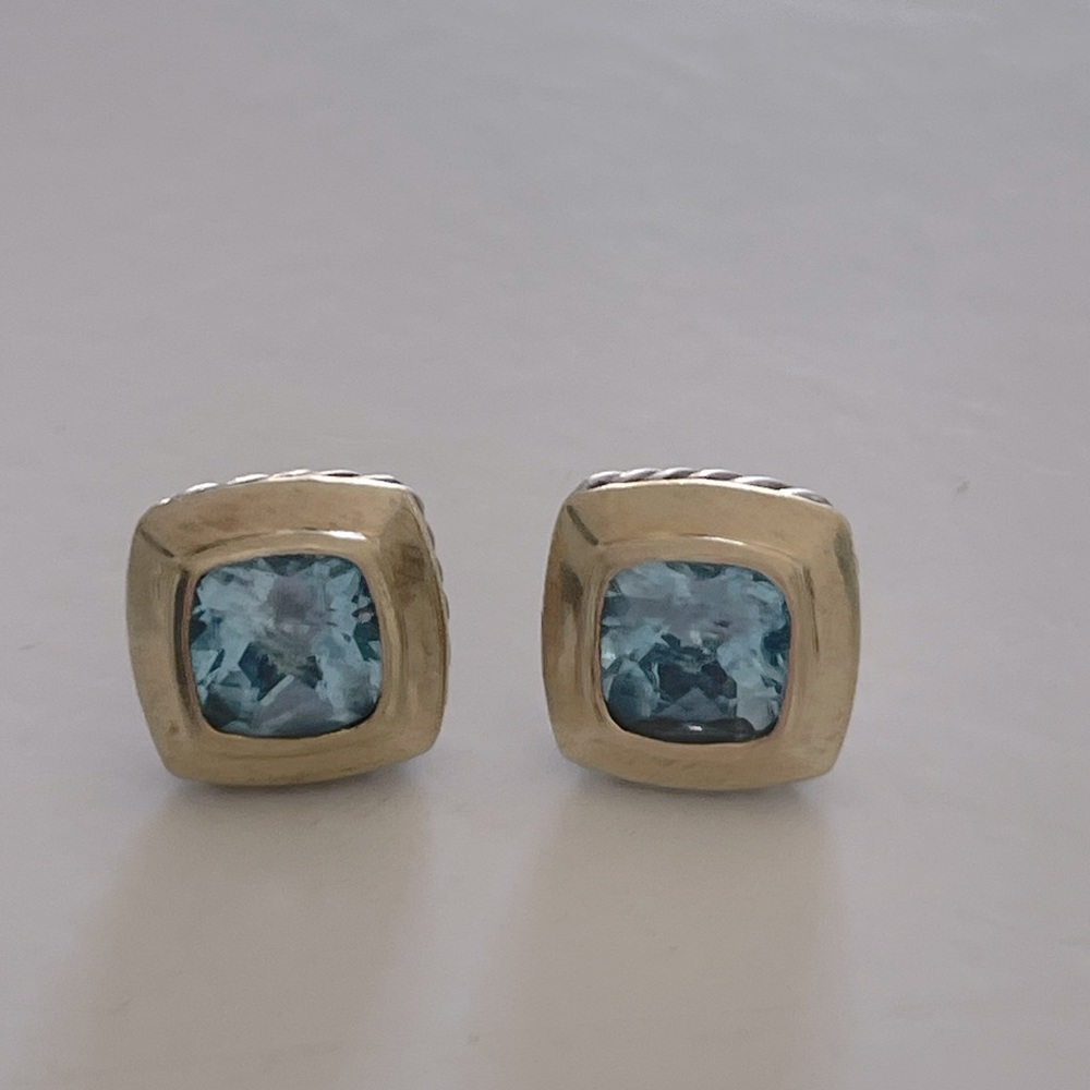 David Yurman Blue Topaz, 18k Gold and .925 earrings